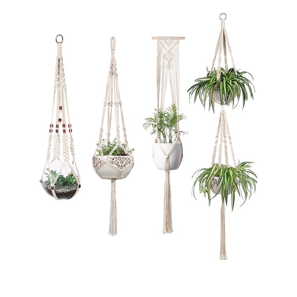 Set of 4 🌿 boho macramé plant hangers woven - Picture 2 of 6